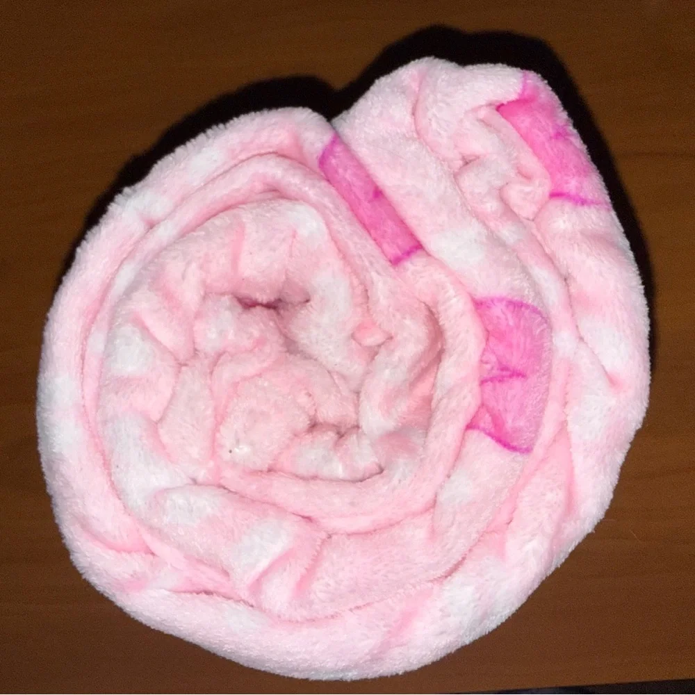 PEEPS Happy Easter Pink Plush Blanket / Throw with Bunnies, Bows and Dots.